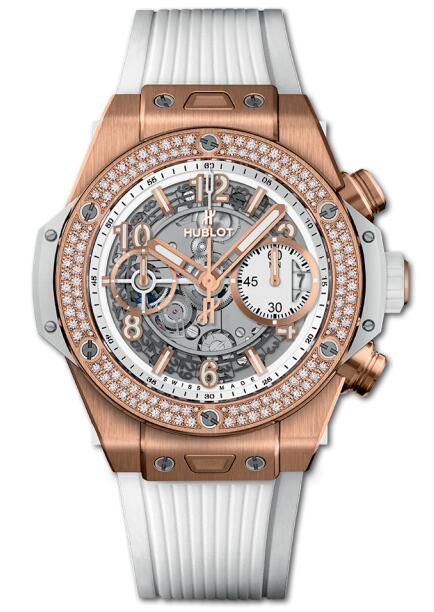 Fake Hublot 441.OE.2010.RW.1104 Big Bang Unico 42 mm KIing Gold White Diamonds luxury watches
